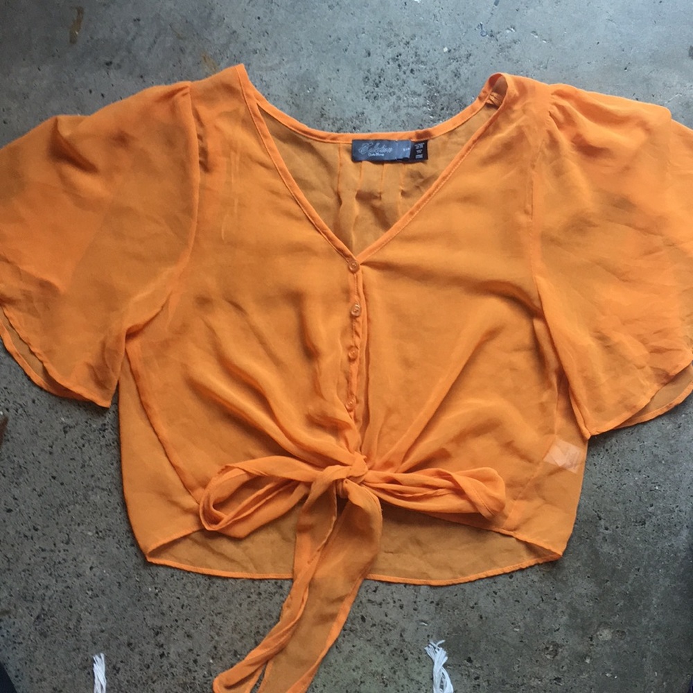Orange Button Down Tie Crop Top Size S